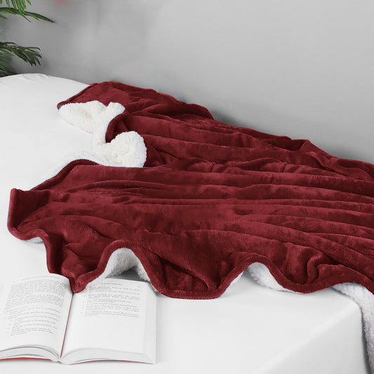 Ultra-Soft Velvet Plush Reversible Sherpa Fleece Blanket - Red