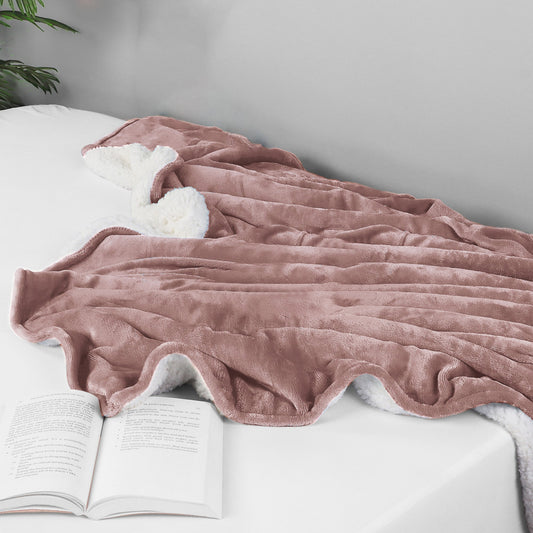 Ultra-Soft Velvet Plush Reversible Sherpa Fleece Blanket - Rose Pink