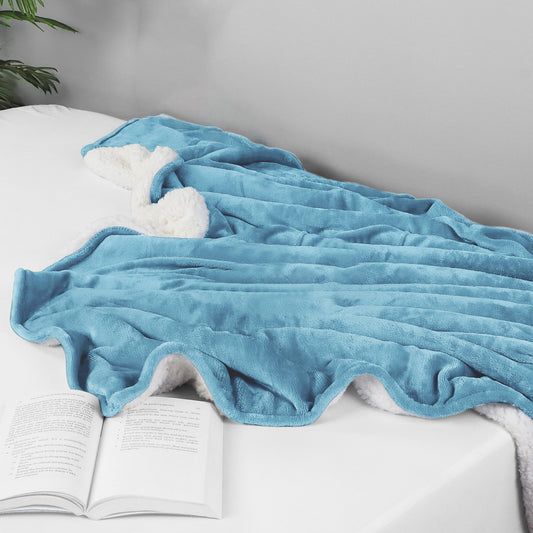 Ultra-Soft Velvet Plush Reversible Sherpa Fleece Blanket - Washed Blue