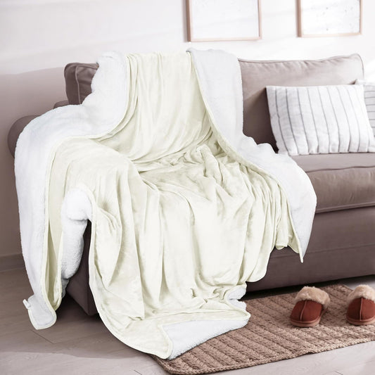 Ultra-Soft Velvet Plush Reversible Sherpa Fleece Blanket - White
