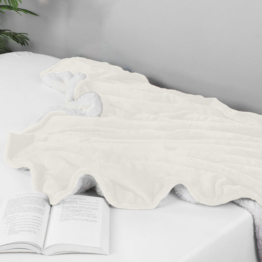 Ultra-Soft Velvet Plush Reversible Sherpa Fleece Blanket - White