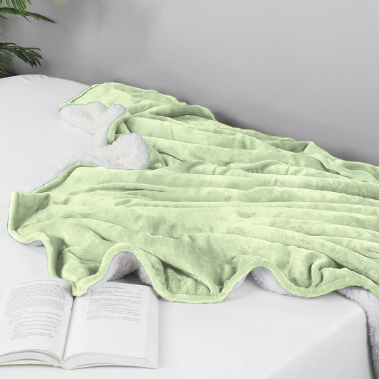 Ultra-Soft Velvet Plush Reversible Sherpa Fleece Blanket - Sage Green (King / California King)