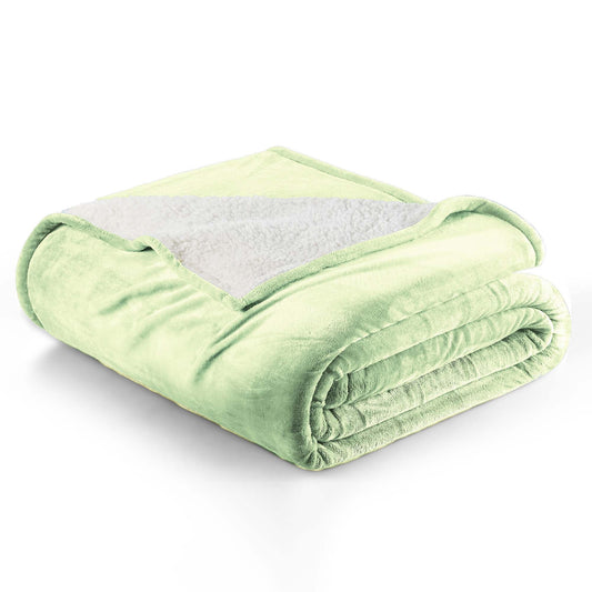 Ultra-Soft Velvet Plush Reversible Sherpa Fleece Blanket - Sage Green (King / California King)