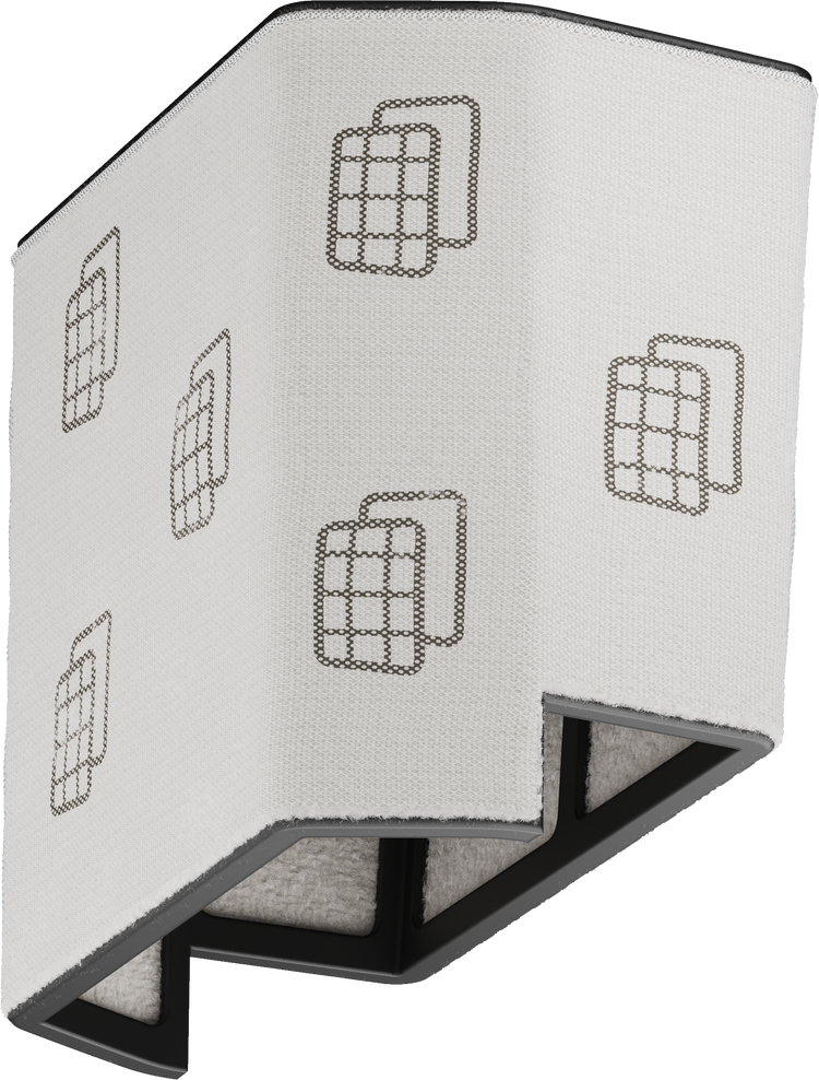Gray fabric product with grid pattern on a white background