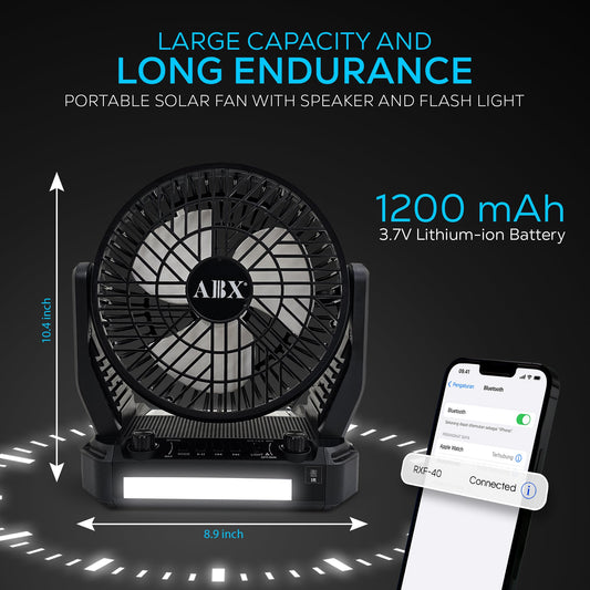 Portable Solar Fan with Speaker and Flashlight