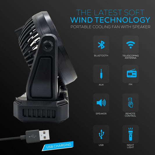 Portable Solar Fan with Speaker and Flashlight