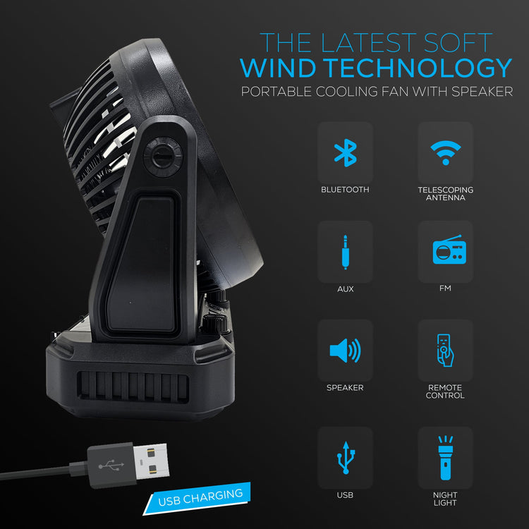 Portable Solar Fan with Speaker and Flashlight