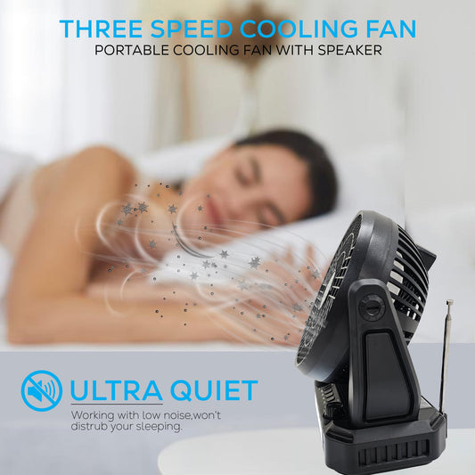 Portable Solar Fan with Speaker and Flashlight