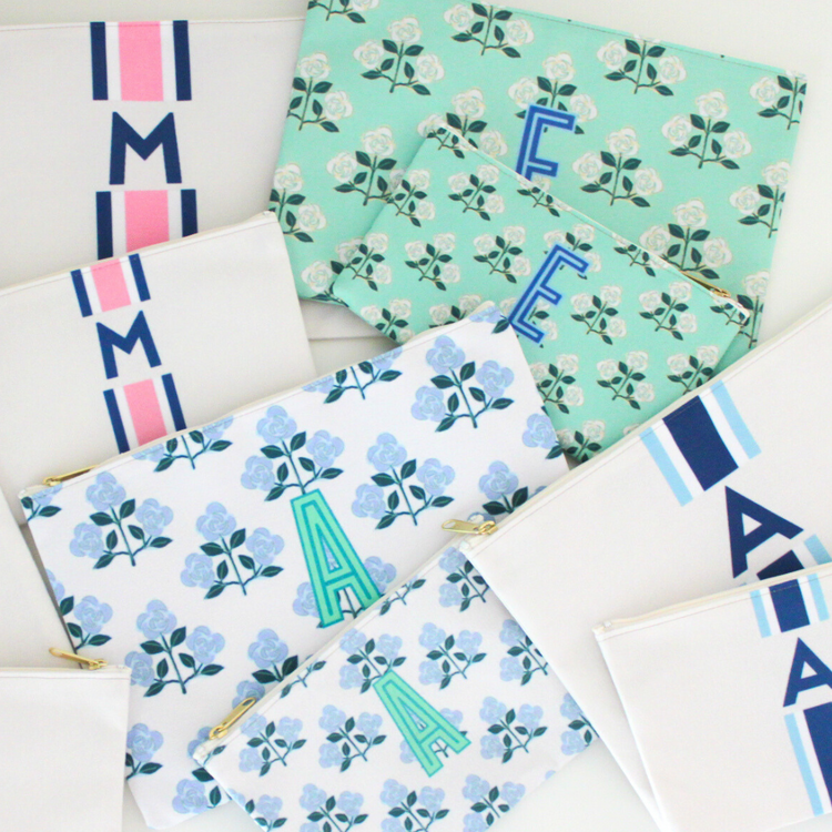 Monogrammed Flat Zip Pouch Bundle - Betsy Blue