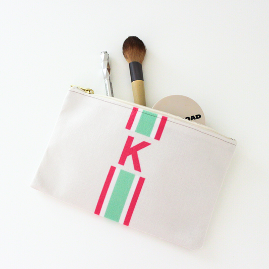 Monogrammed Flat Zip Pouch Bundle - Racing Stripe Pink/Green