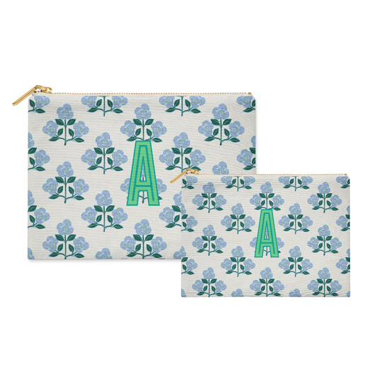 Monogrammed Flat Zip Pouch Bundle - Betsy Blue