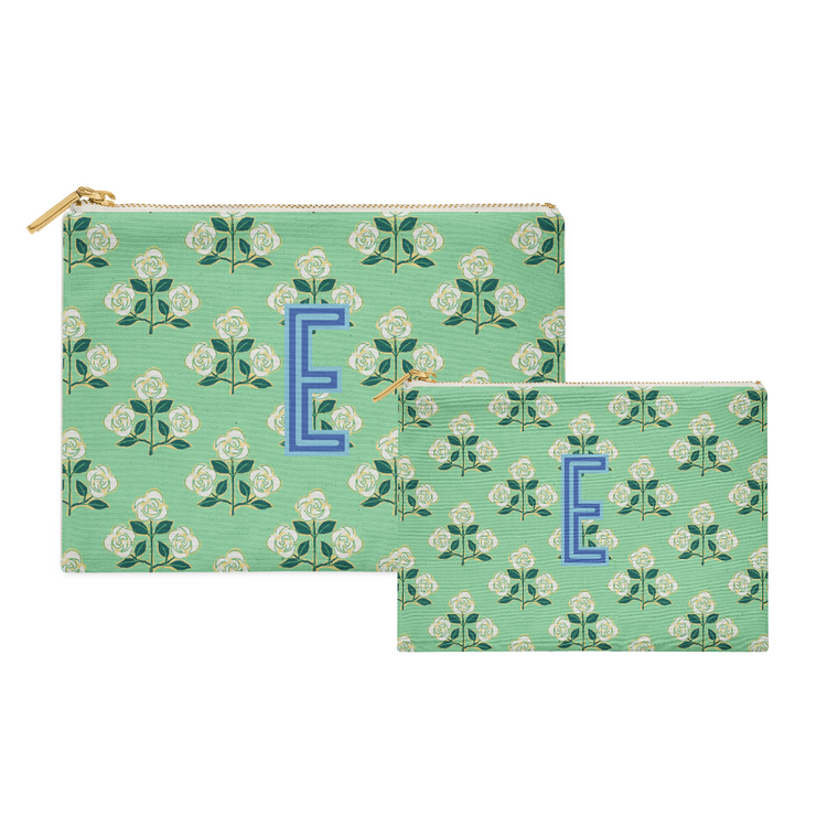 Monogrammed Flat Zip Pouch Bundle - Betsy Green