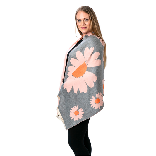 Delightful Daisy Pashmina Scarf - Pink & Gray