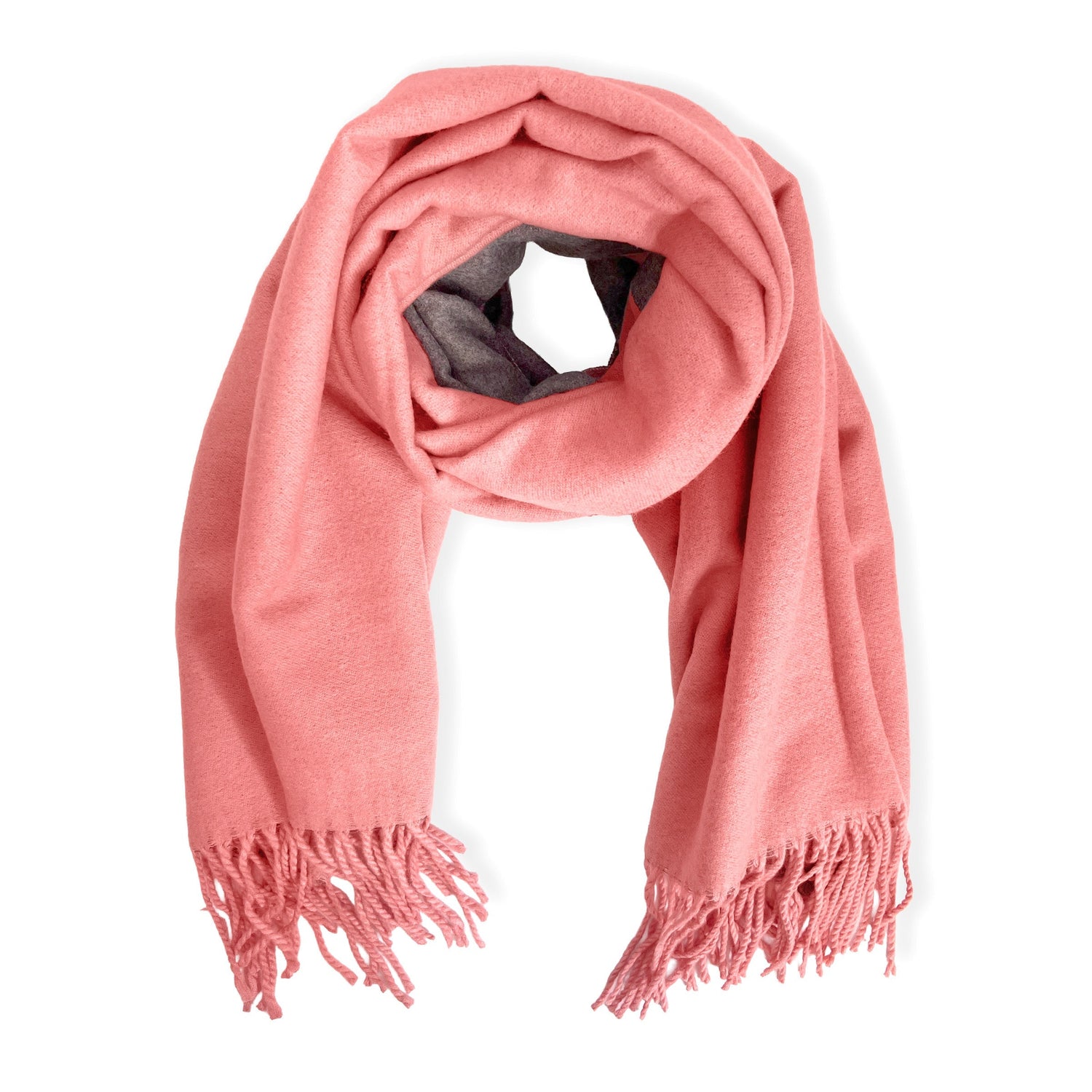 Pink scarf with fringes on a white background