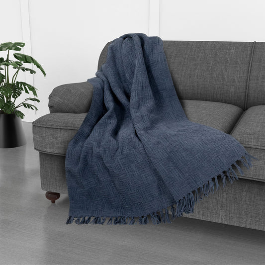 Kathy Ireland Oversized Chenille Fringed Basket Throw 50” X 70” - Vintage