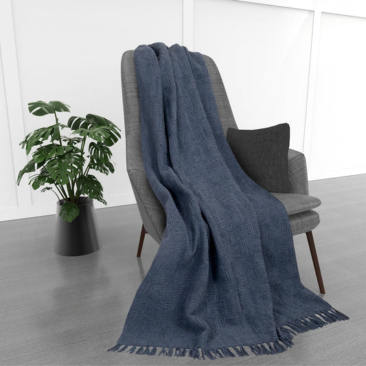 Kathy Ireland Oversized Chenille Fringed Basket Throw 50” X 70” - Vintage