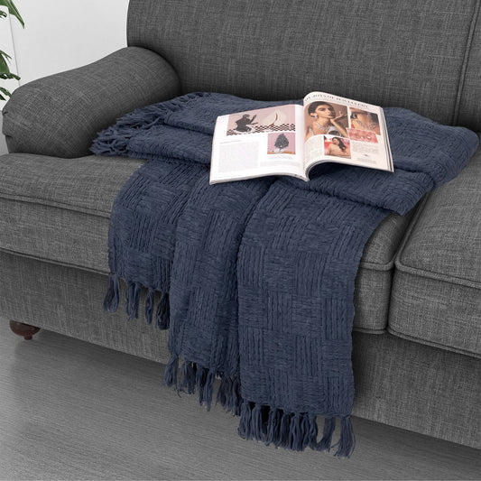 Kathy Ireland Oversized Chenille Fringed Basket Throw 50” X 70” - Vintage