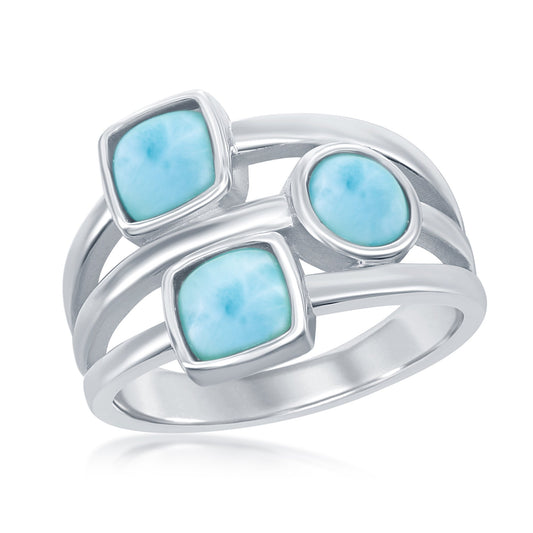 Sterling Silver Multi-Shaped Larimar Triple Band Ring