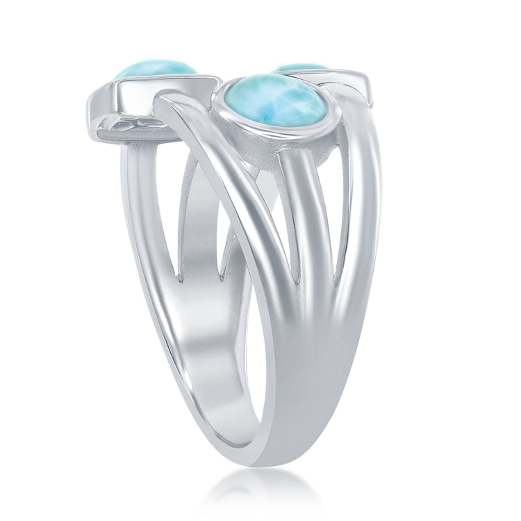 Sterling Silver Multi-Shaped Larimar Triple Band Ring