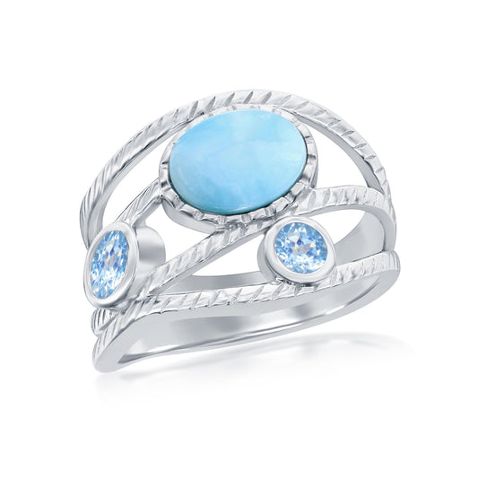 Sterling Silver Oval Larimar & Blue CZ Statement Ring