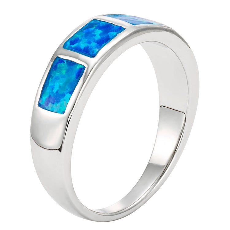 Sterling Silver Blue Inlay Opal Squares Ring
