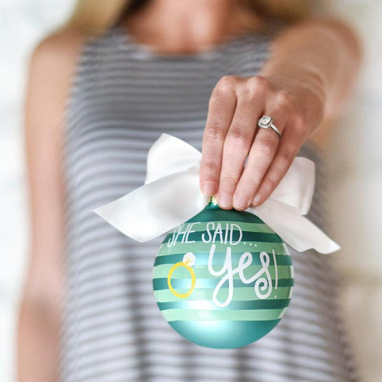 She Said Yes Just Engaged 100mm Glass Ornament