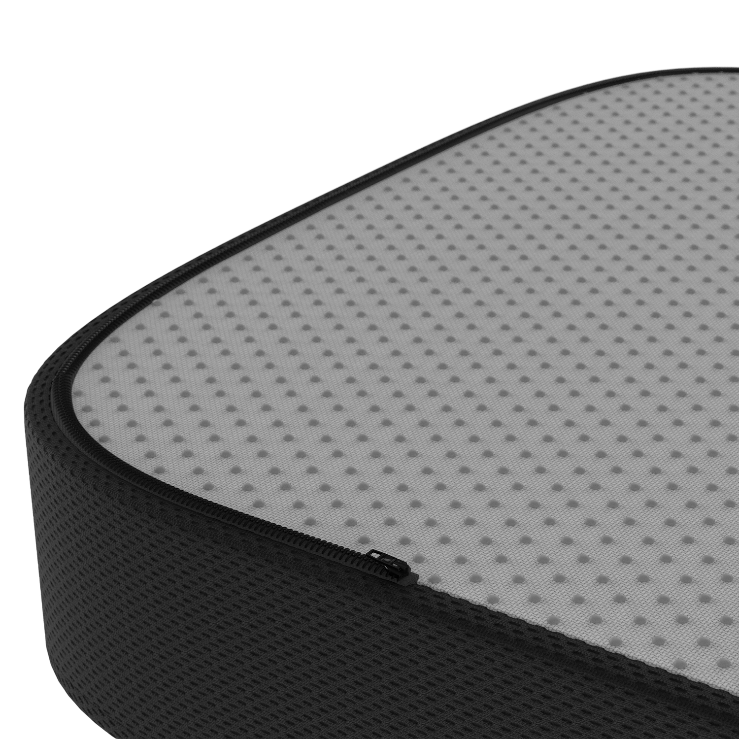 Close-up of a black and gray textured product on a white background
