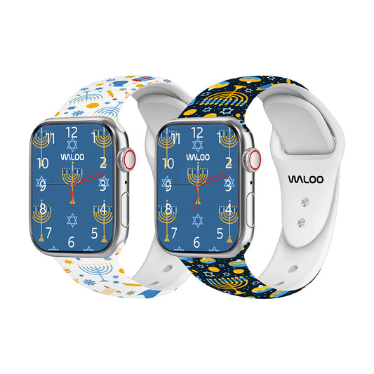 Hanukkah Themed Silicone Sport Band For Apple Watch  (2 Pack)