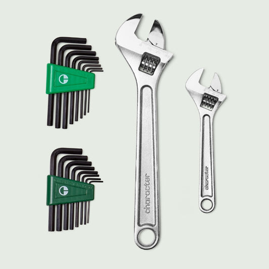 Wrenches Bundle: Large Adjustable Wrench, Small Adjustable Wrench, Hex Wrench Set
