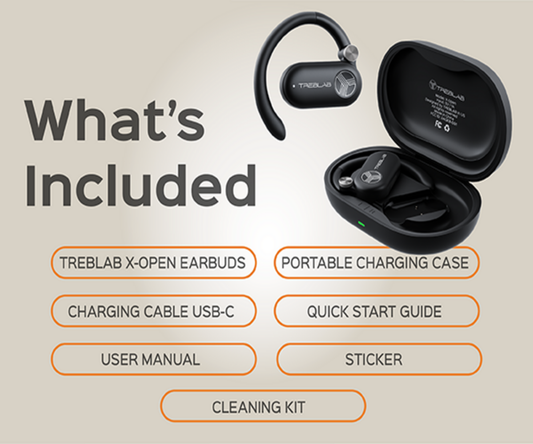 Black wireless earbuds with charging case on a water splash background