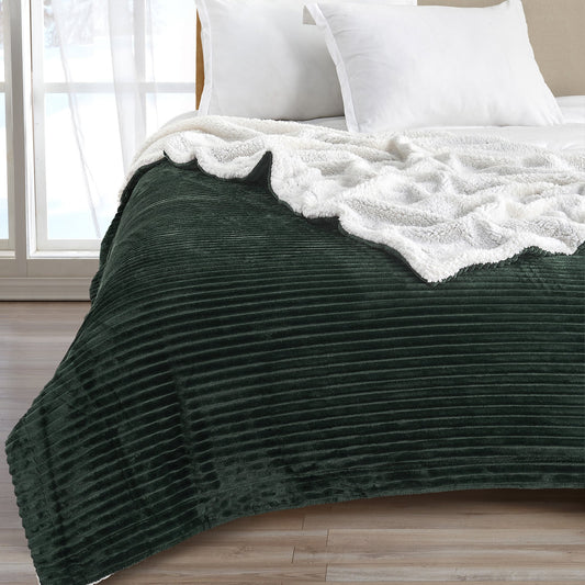 Ultra-Soft Velvet Plush Reversible Sherpa Fleece Blanket - Forest Green
