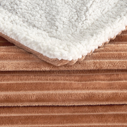Ultra-Soft Velvet Plush Reversible Sherpa Fleece Blanket - Toffee