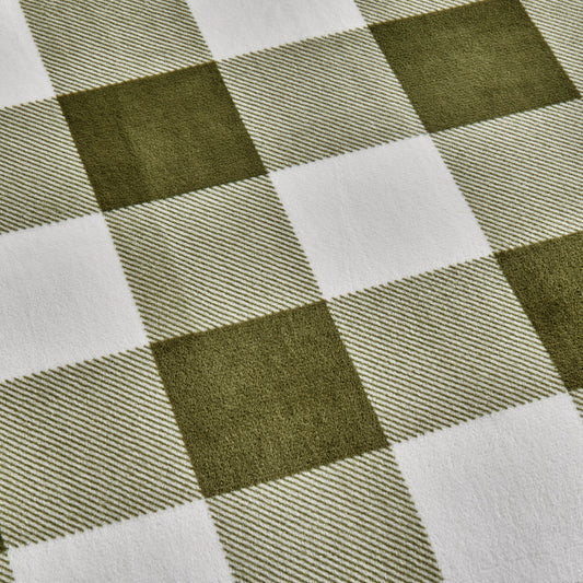 Ultra-Soft Velvet Plush Reversible Sherpa Fleece Blanket - Olive Green Buffalo Checks