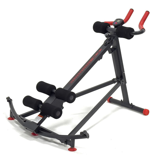 Black and red exercise machine on a gray background