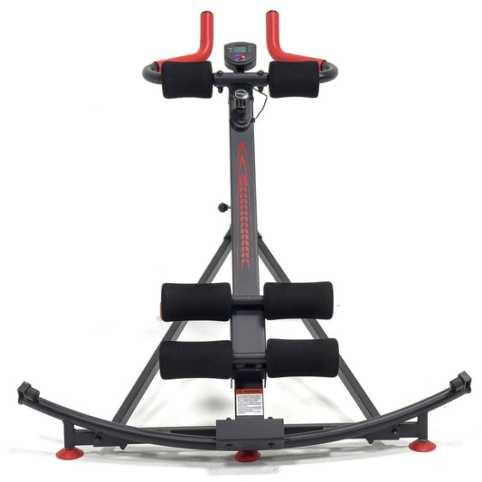 Black and red exercise machine on a gray background