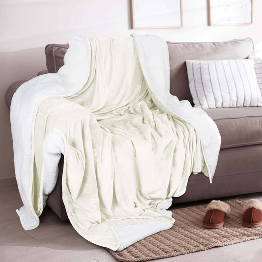 Ultra-Soft Velvet Plush Reversible Sherpa Fleece Blanket - Ivory
