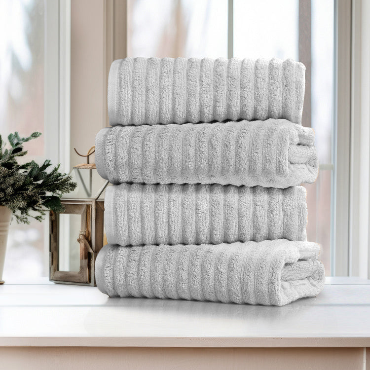 4 Pack Ribbed 100% Egyptian Cotton Bath Towel Set - Seal Gray