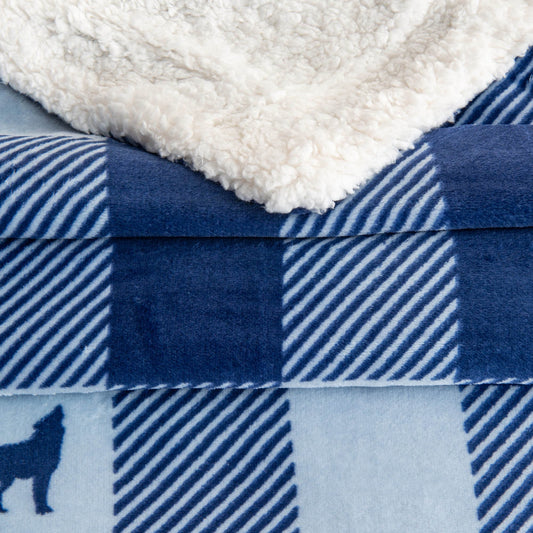 Ultra-Soft Velvet Plush Reversible Sherpa Fleece Blanket - Buffalo Check Lodge (Throw)