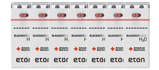 Multiple boxes of eton Blackout H2O with American Red Cross branding on a white background