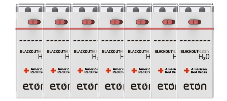 Multiple boxes of eton Blackout H2O with American Red Cross branding on a white background