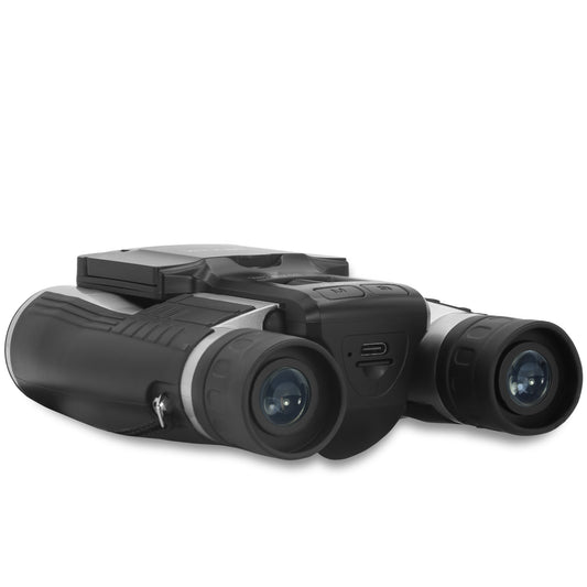Minolta 12x32 4K UHD Digital Binoculars with a display screen, in black color.