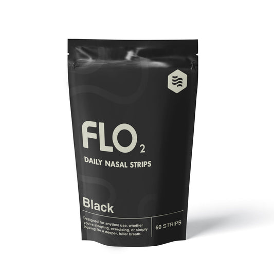 Green package of FLO2 daily nasal strips on a white background