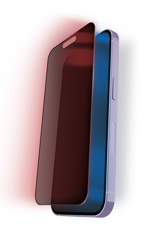 Smartphone with a reflective screen protector on a white background