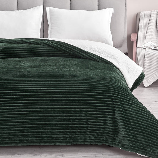 Ultra-Soft Velvet Plush Reversible Sherpa Fleece Blanket - Forest Green