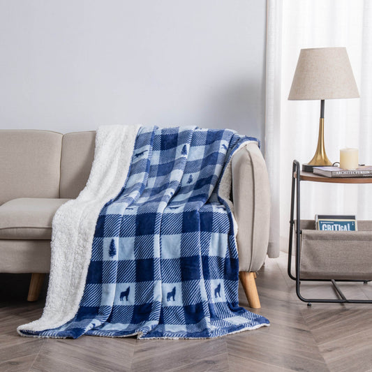 Ultra-Soft Velvet Plush Reversible Sherpa Fleece Blanket - Buffalo Check Lodge (Throw)