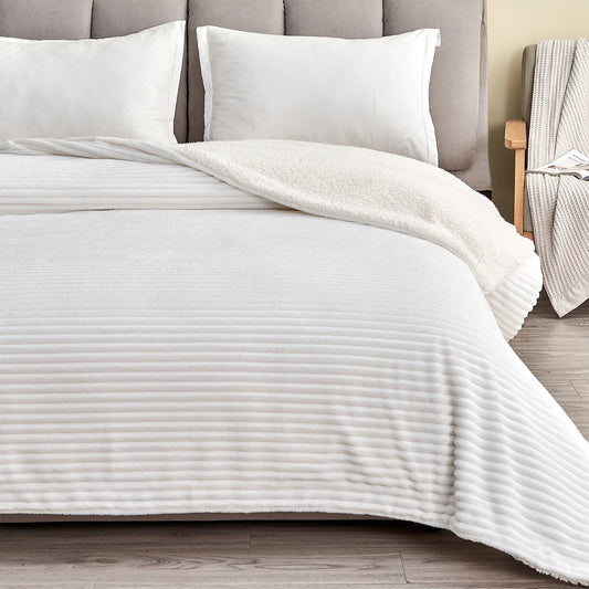 Ultra-Soft Velvet Plush Reversible Sherpa Fleece Blanket - White