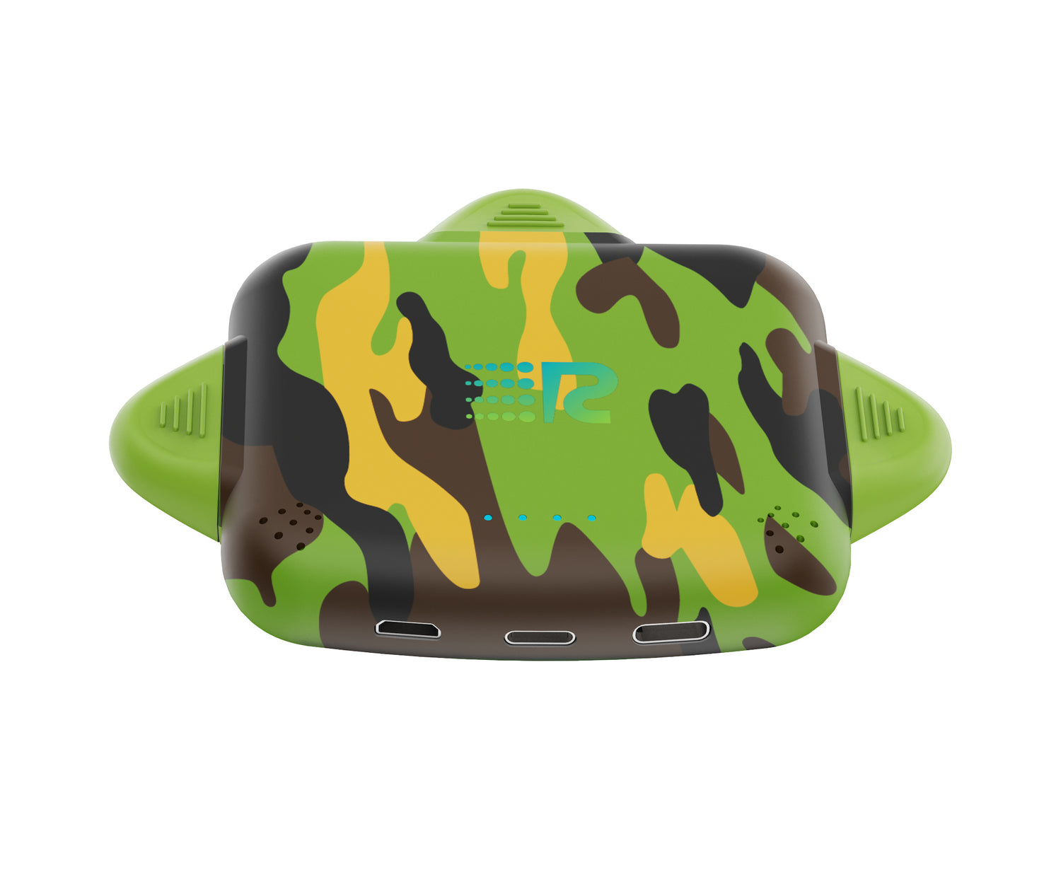 Camouflage-patterned electronic device on a white background