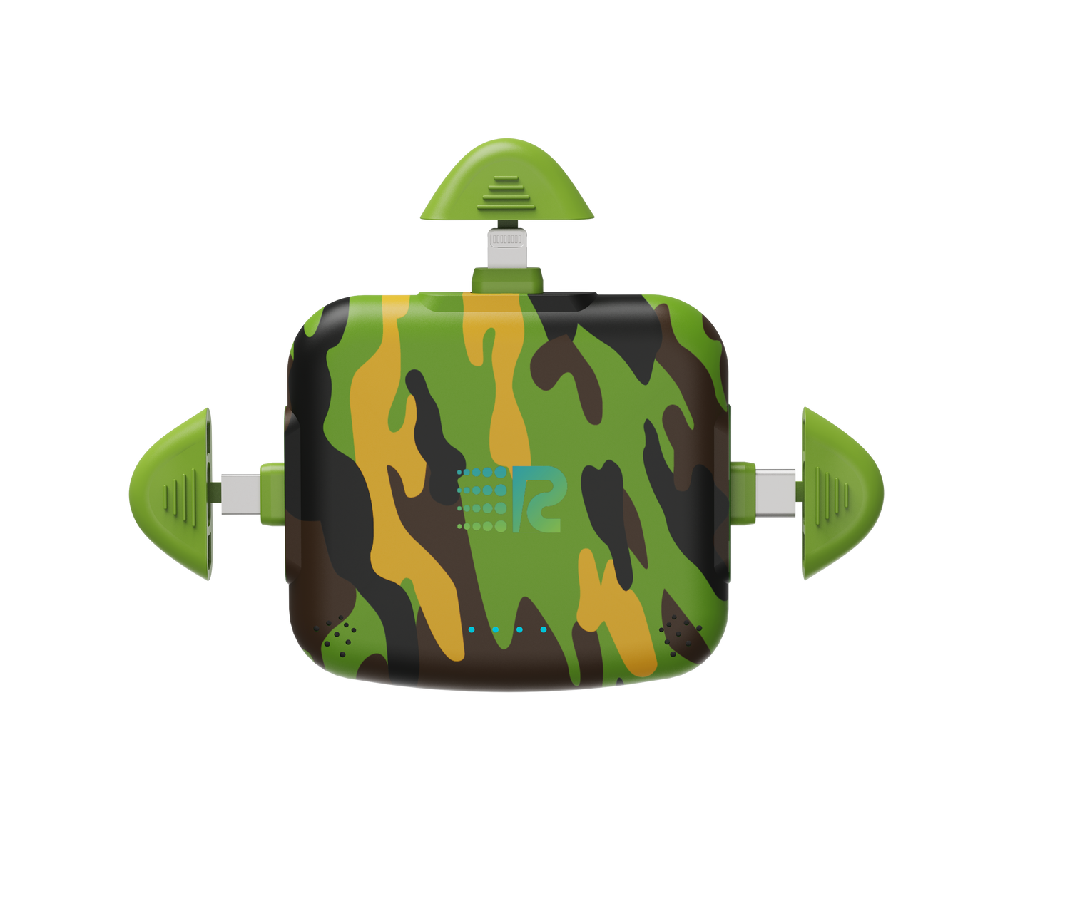 Camouflage-patterned electronic device on a white background