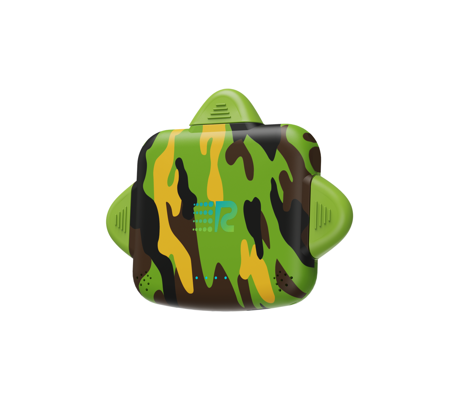 Camouflage-patterned electronic device on a white background