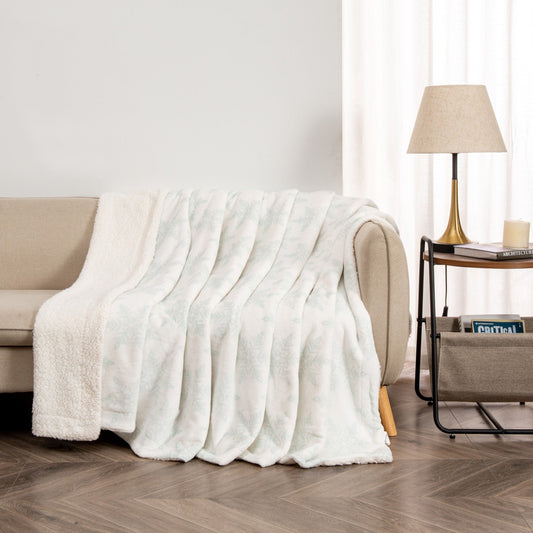Ultra-Soft Velvet Plush Reversible Sherpa Fleece Blanket - Large Pale Blue Snowflake (Throw)